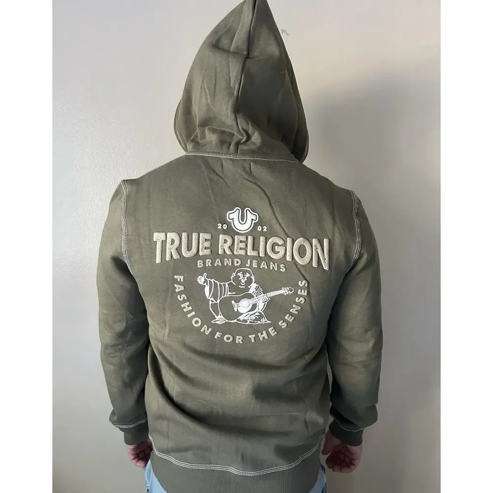 True Religion Men's TNL Puff Buddha Zip Hoodie Kalamata Green Size M NWT